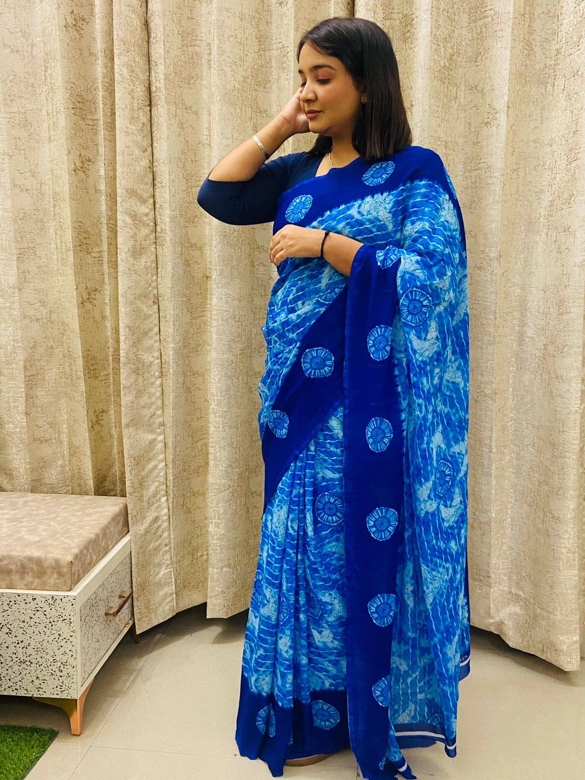     			ANAND SAREES Georgette Printed Ilkal Saree With Unstitched Blouse Piece ( BLUE )