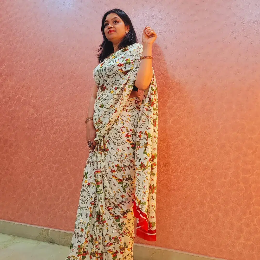 ANAND SAREES Georgette Printed Ilkal Saree With Unstitched Blouse Piece ( WHITE ) ANAND SAREES Georgette Printed Ilkal Saree With Unstitched Blouse Piece ( WHITE )