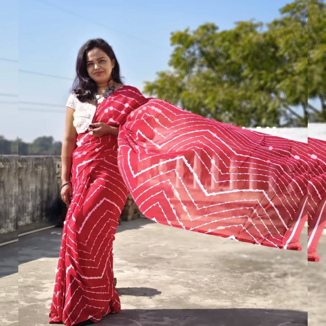     			ANAND SAREES Georgette Printed Ilkal Saree With Unstitched Blouse Piece ( RED )