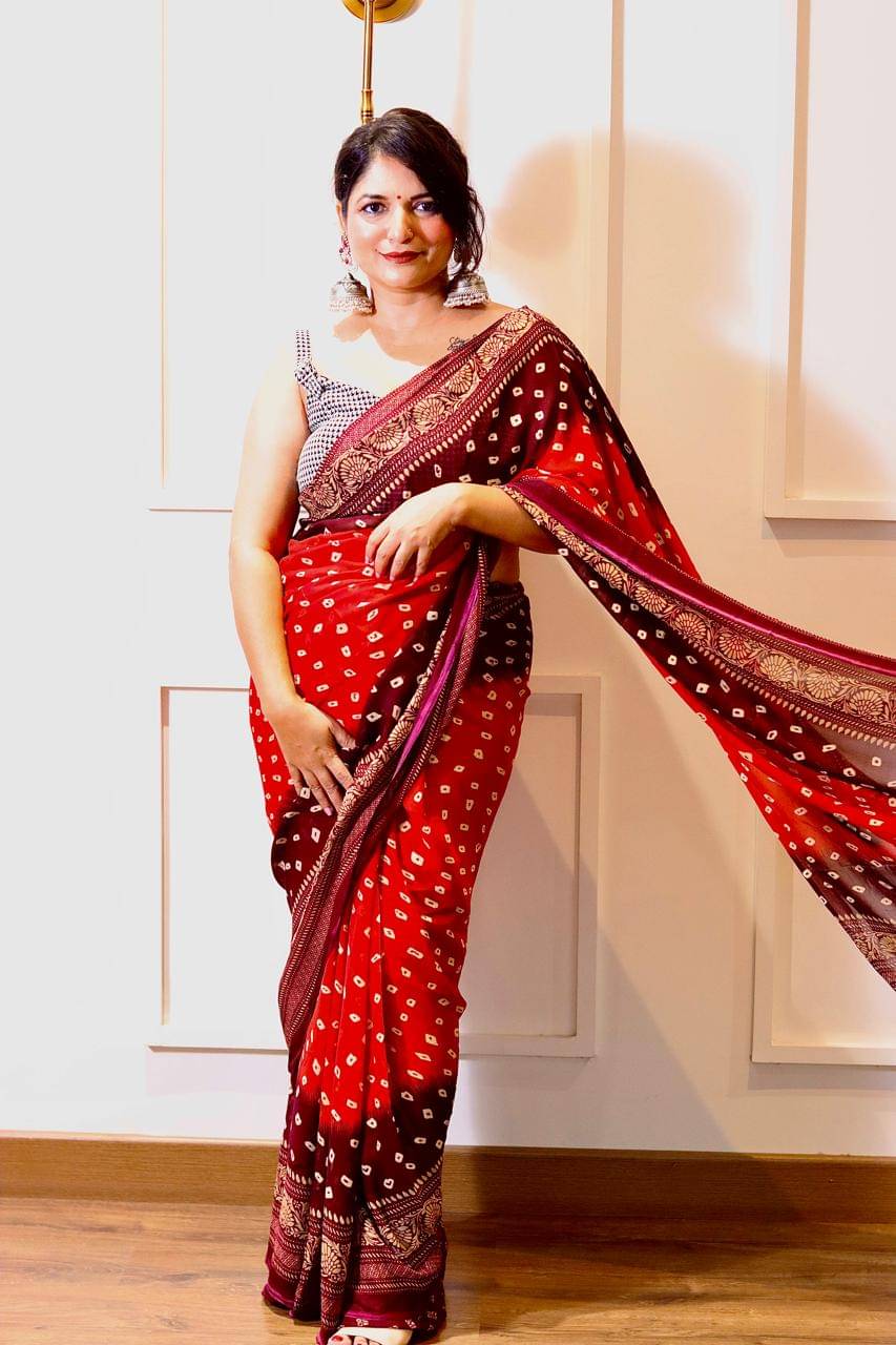 ANAND SAREES Georgette Printed Ilkal Saree With Unstitched Blouse Piece ( RED ) ANAND SAREES Georgette Printed Ilkal Saree With Unstitched Blouse Piece ( RED )