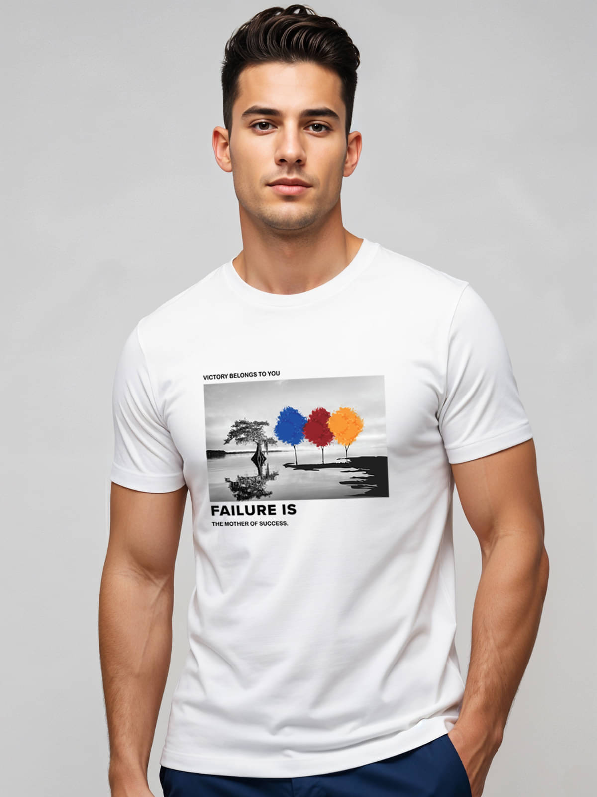     			Adro Men Cotton Blend Regular Fit Printed T-Shirt ( White )