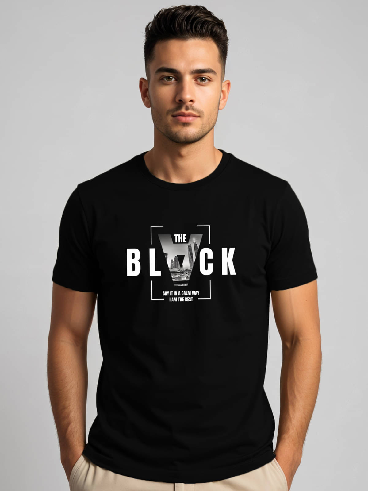 Adro Men Cotton Blend Regular Fit Printed T-Shirt ( Black )     			Adro Men Cotton Blend Regular Fit Printed T-Shirt ( Black )