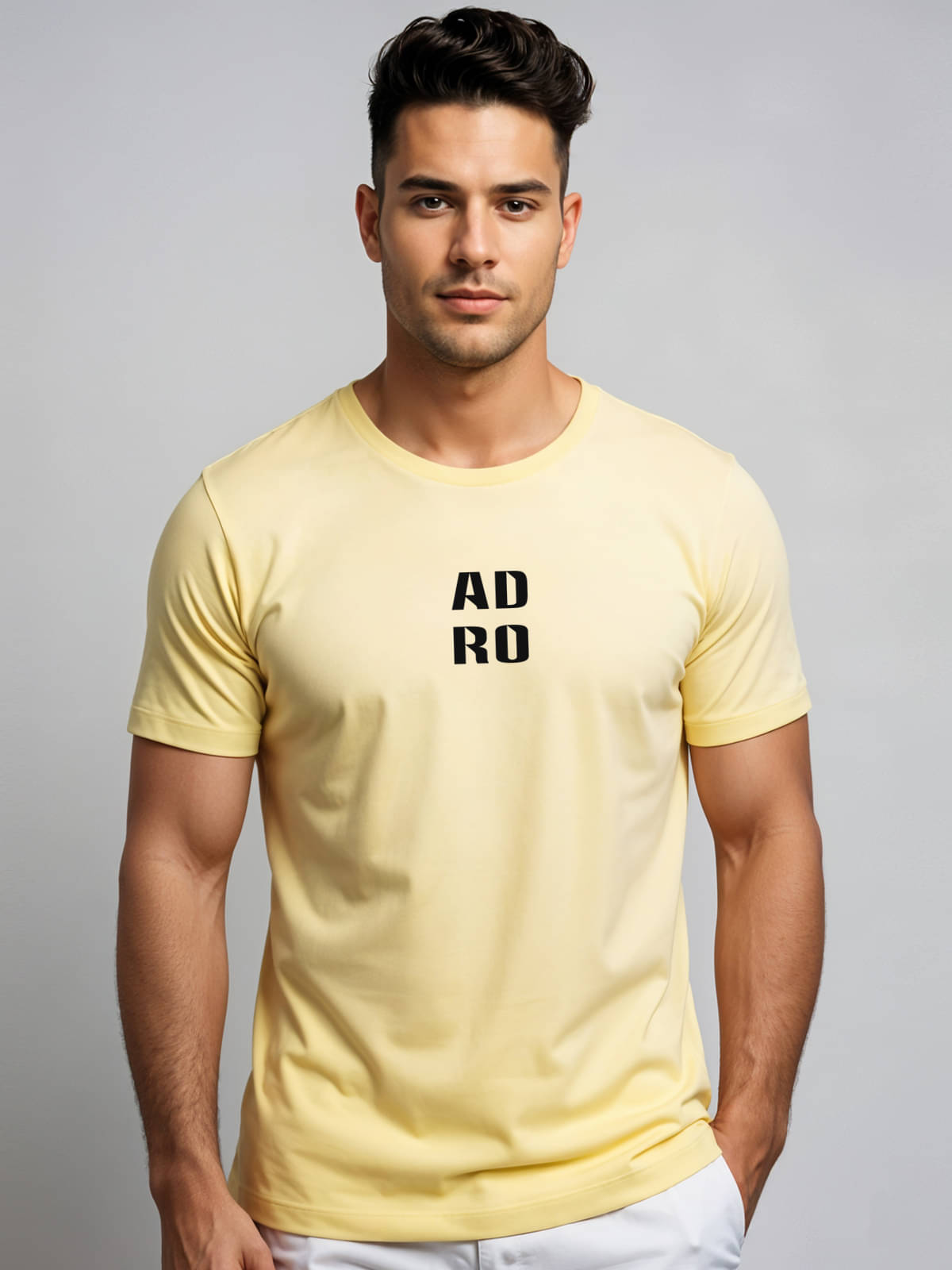     			Adro Men Cotton Blend Regular Fit Printed T-Shirt ( Yellow )