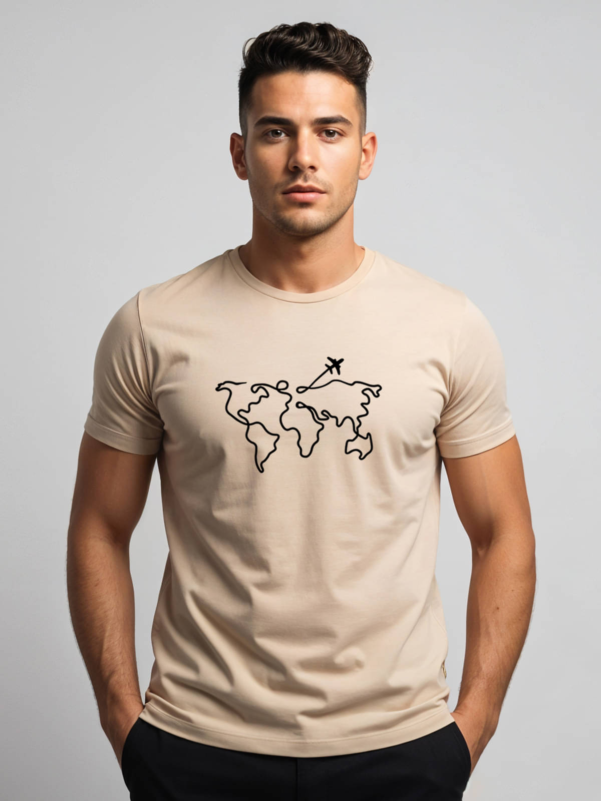     			Adro Men Cotton Blend Regular Fit Printed T-Shirt ( Beige )