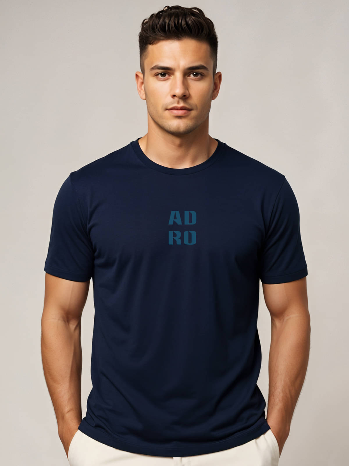     			Adro Men Cotton Blend Regular Fit Printed T-Shirt ( Navy )