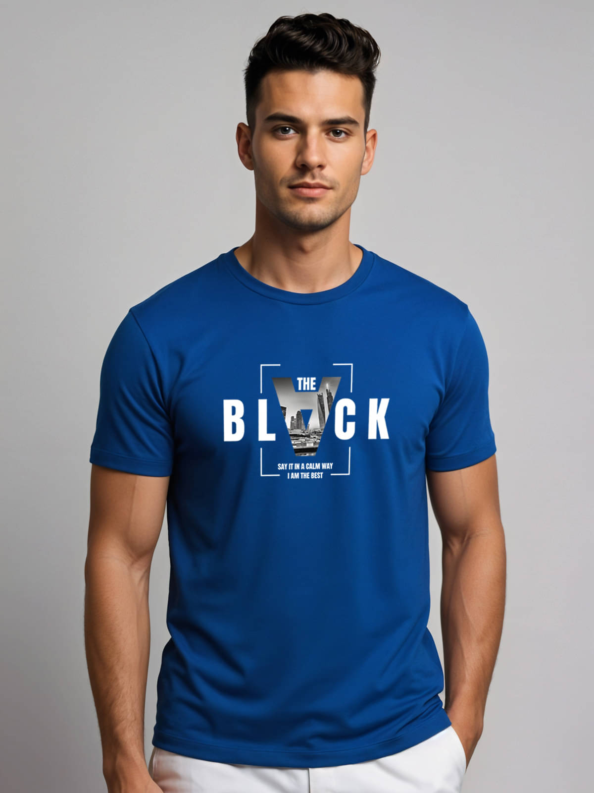 Adro Men Cotton Blend Regular Fit Printed T-Shirt ( Blue )     			Adro Men Cotton Blend Regular Fit Printed T-Shirt ( Blue )