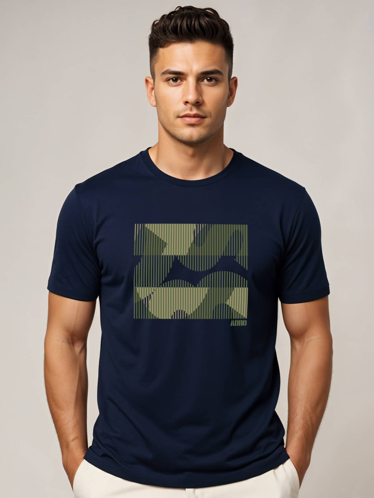     			Adro Men Cotton Blend Regular Fit Printed T-Shirt ( Navy )
