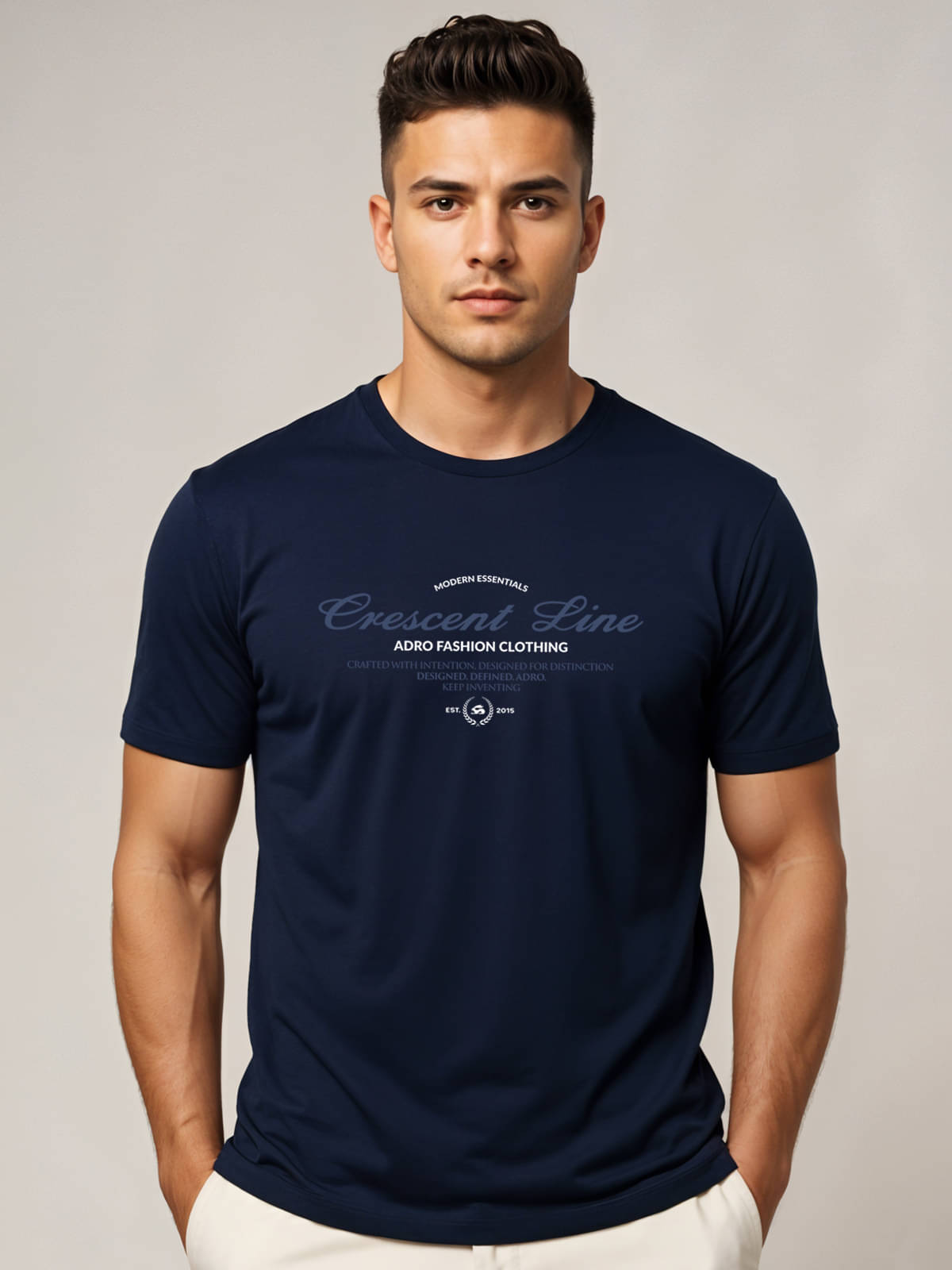     			Adro Men Cotton Blend Regular Fit Printed T-Shirt ( Navy )
