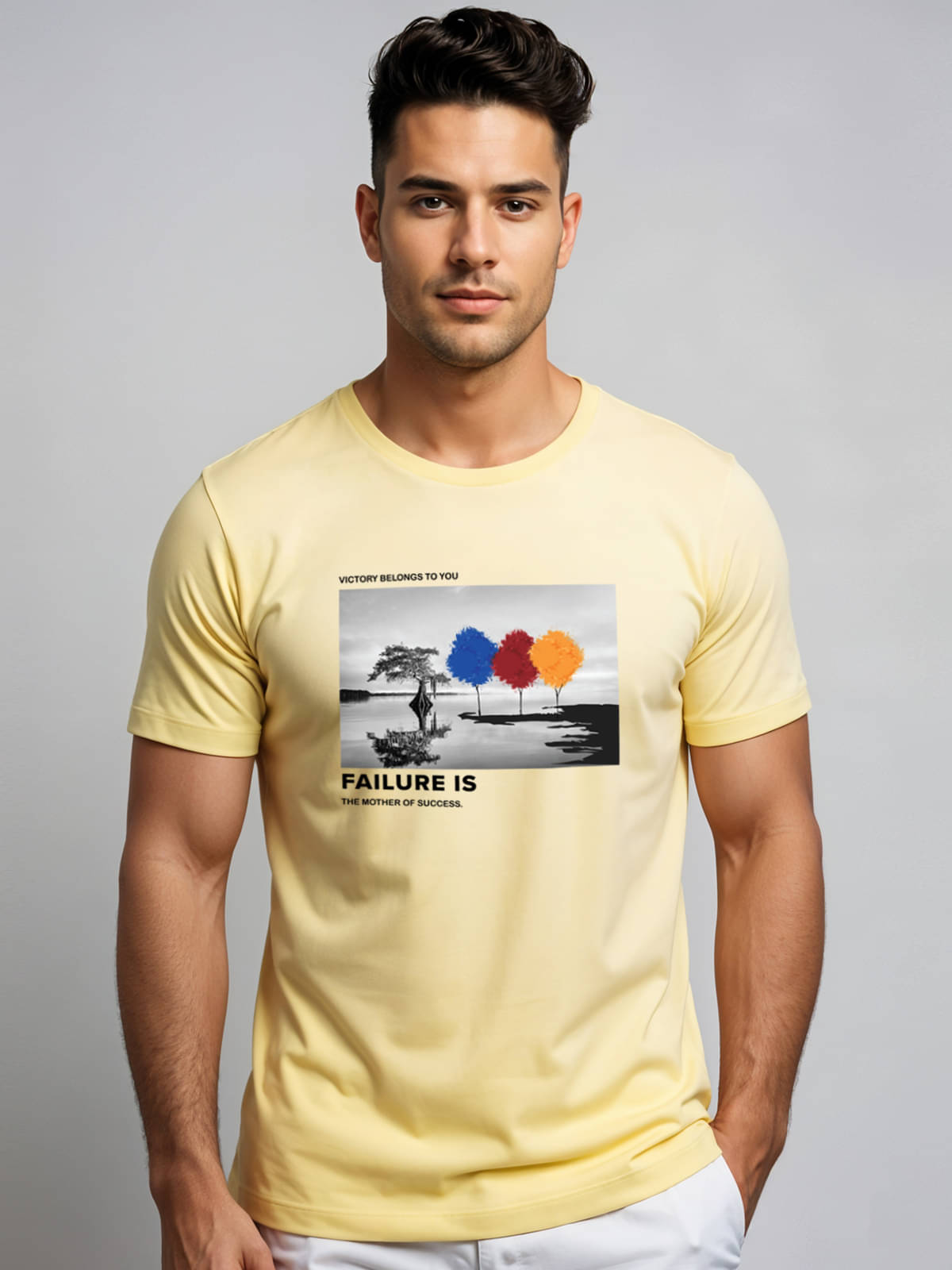     			Adro Men Cotton Blend Regular Fit Printed T-Shirt ( Yellow )