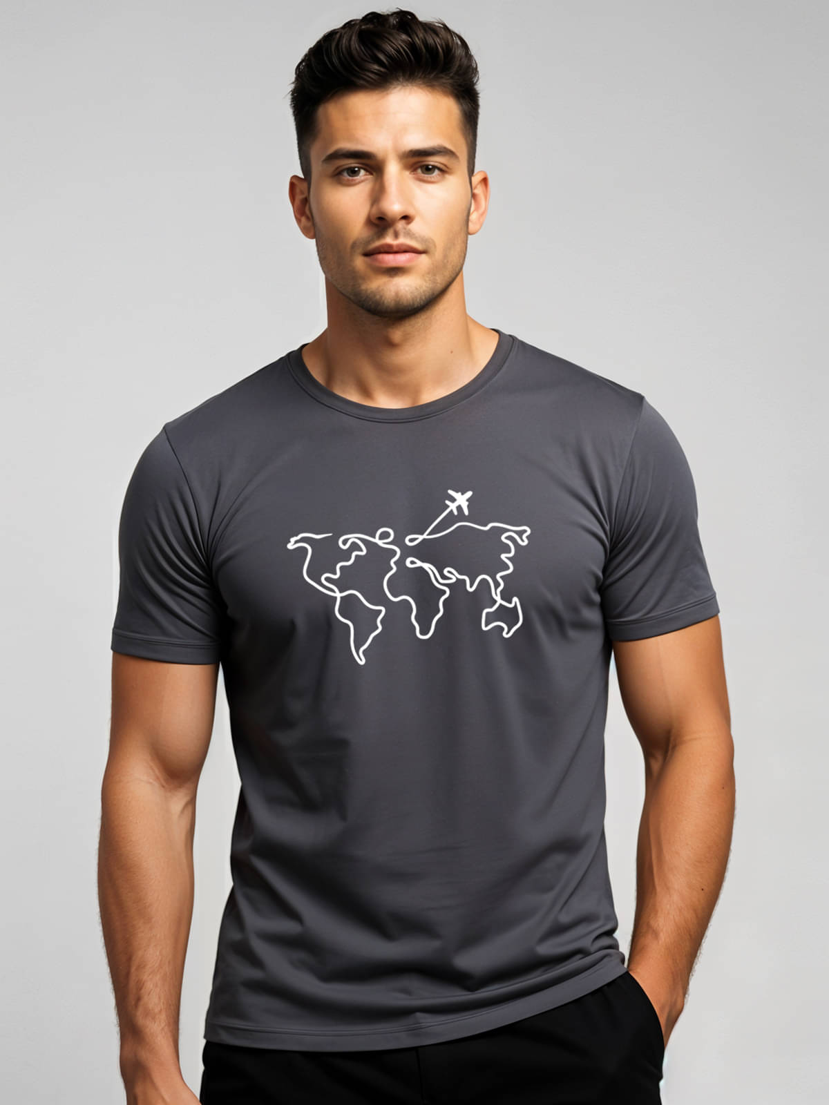     			Adro Men Cotton Blend Regular Fit Printed T-Shirt ( Dark Grey )