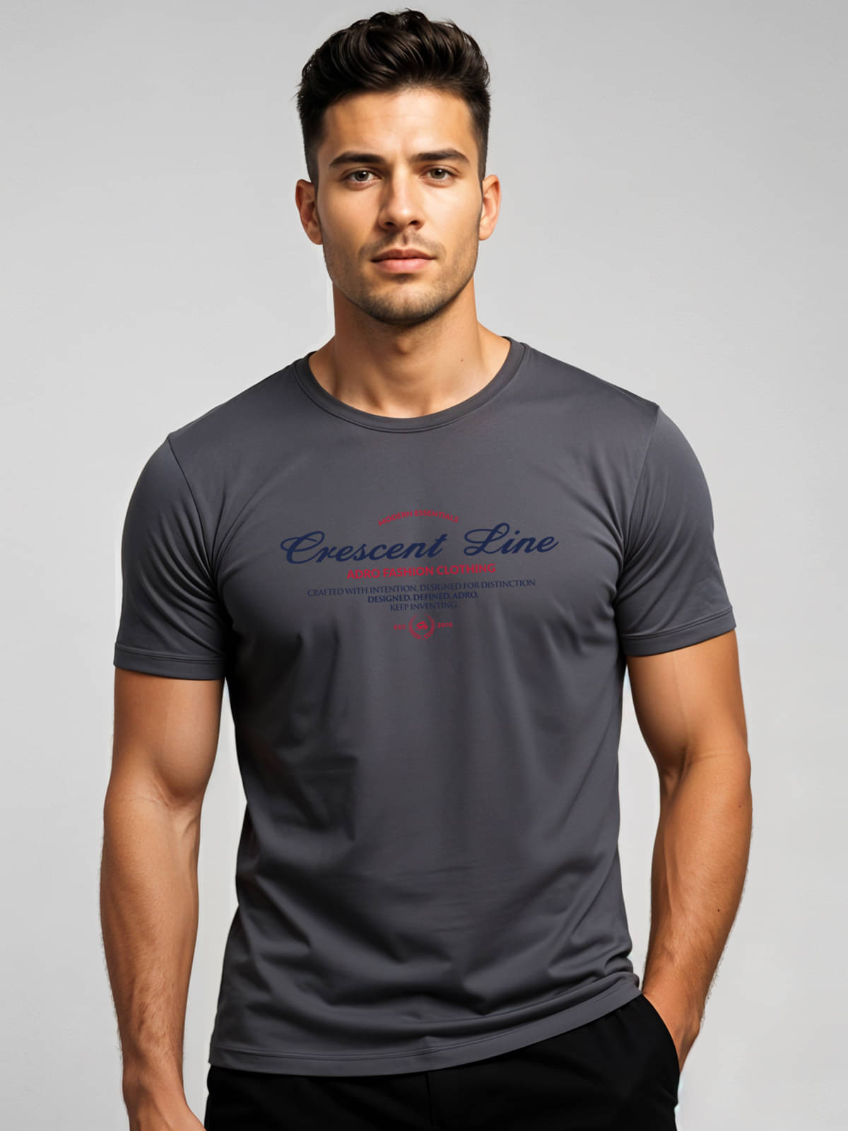 Adro Men Cotton Blend Regular Fit Printed T-Shirt ( Dark Grey ) Adro Men Cotton Blend Regular Fit Printed T-Shirt ( Dark Grey )
