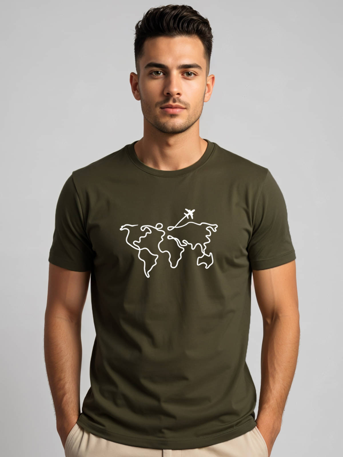     			Adro Men Cotton Blend Regular Fit Printed T-Shirt ( Olive )