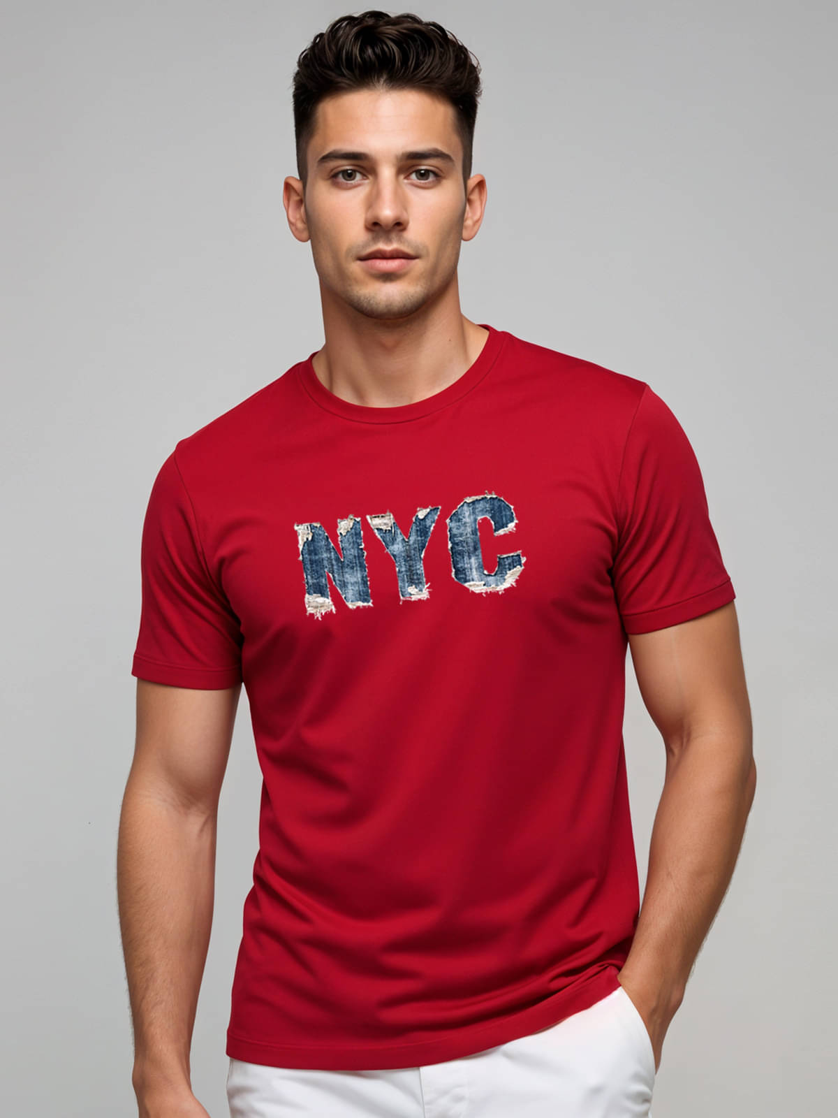 Adro Men Cotton Blend Regular Fit Printed T-Shirt ( Red )     			Adro Men Cotton Blend Regular Fit Printed T-Shirt ( Red )