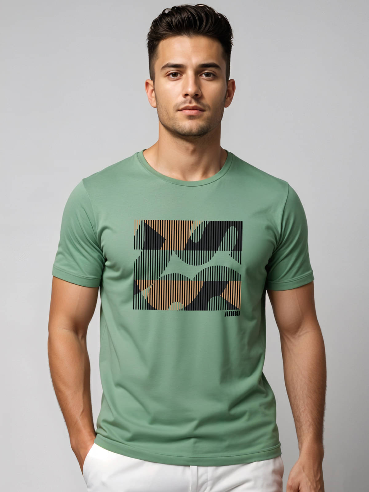     			Adro Men Cotton Blend Regular Fit Printed T-Shirt ( Light Green )