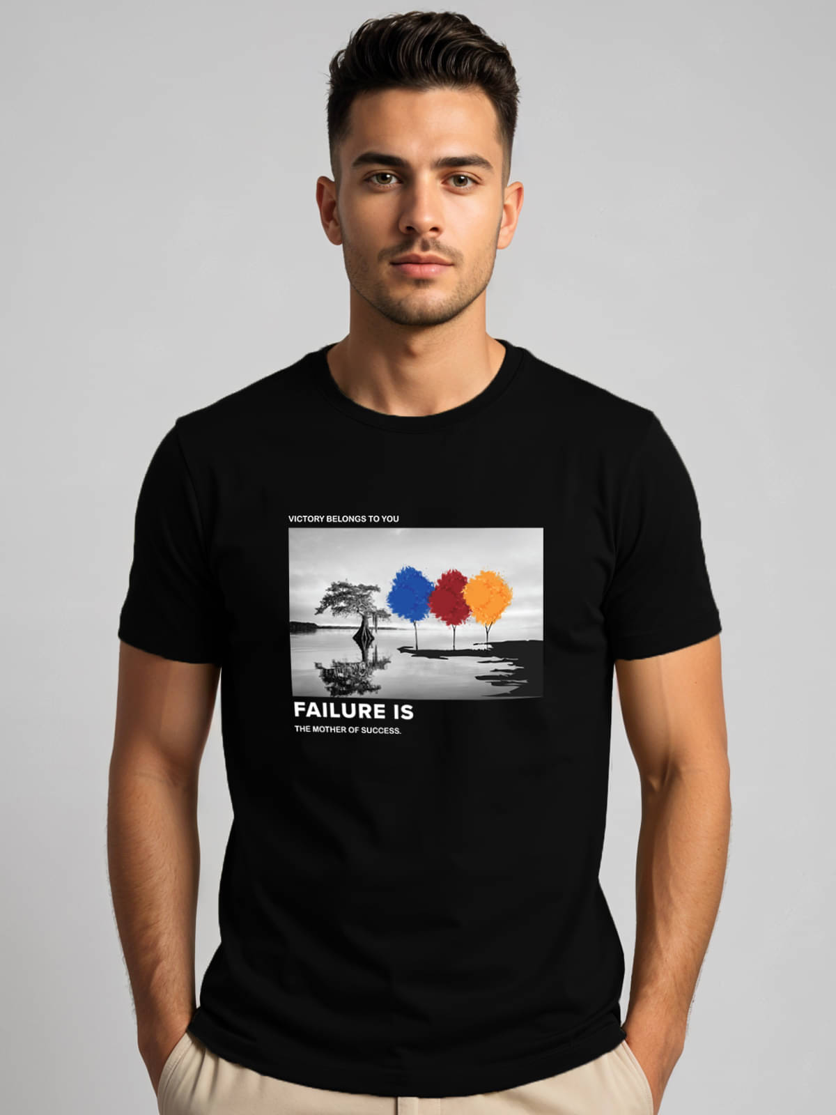 Adro Men Cotton Blend Regular Fit Printed T-Shirt ( Black ) Adro Men Cotton Blend Regular Fit Printed T-Shirt ( Black )