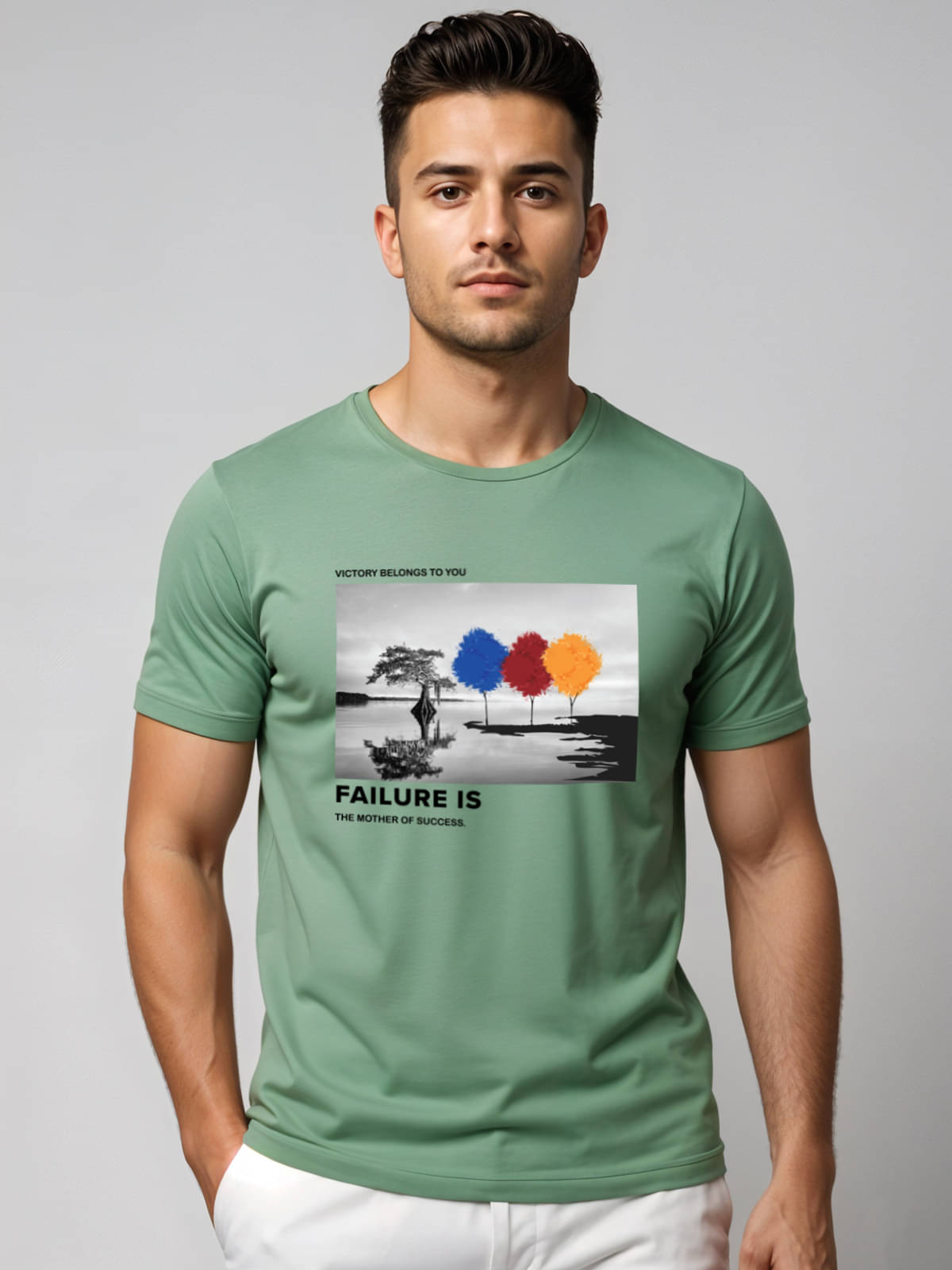 Adro Men Cotton Blend Regular Fit Printed T-Shirt ( Light Green ) Adro Men Cotton Blend Regular Fit Printed T-Shirt ( Light Green )