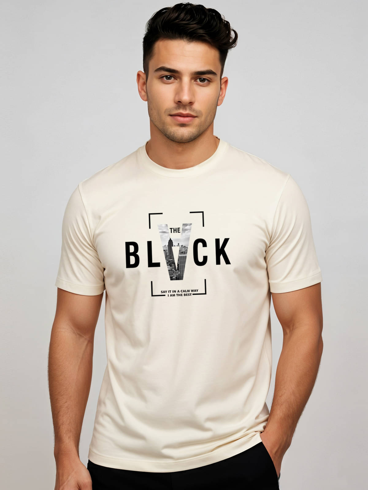     			Adro Men Cotton Blend Regular Fit Printed T-Shirt ( Off White )
