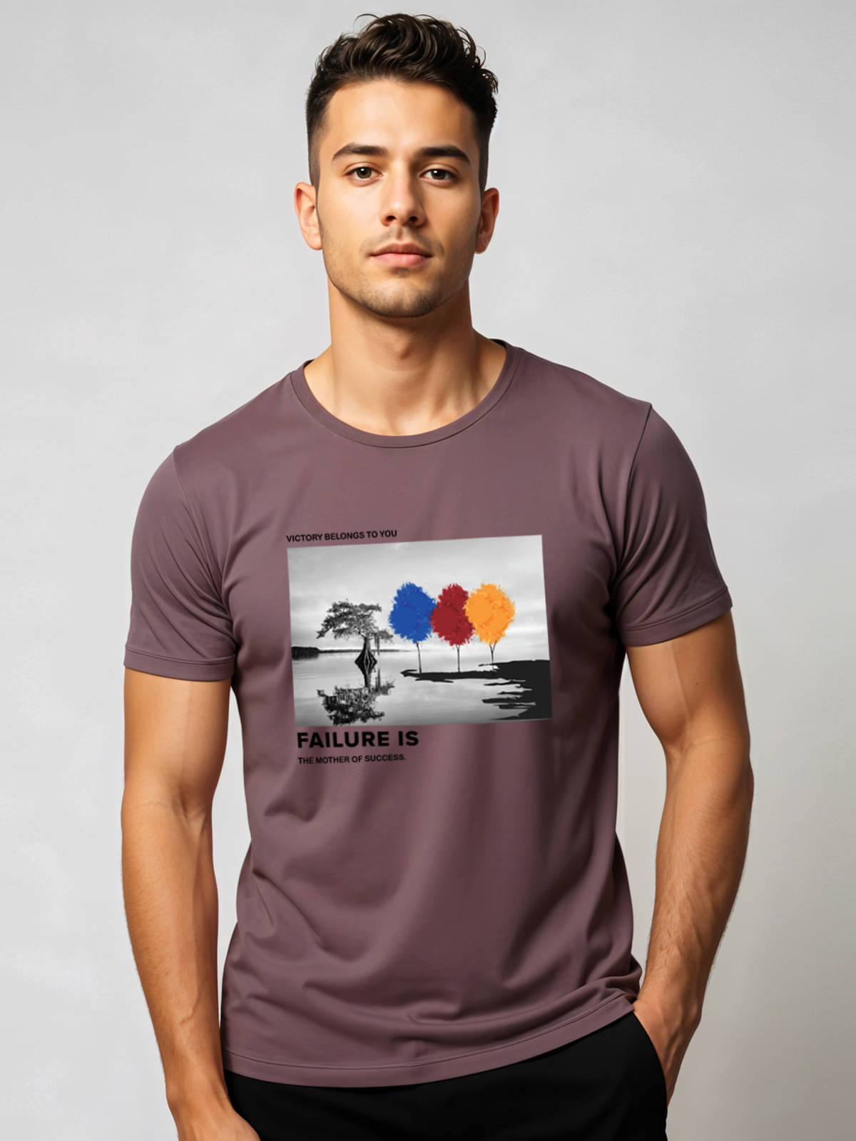 Adro Men Cotton Blend Regular Fit Printed T-Shirt ( Purple ) Adro Men Cotton Blend Regular Fit Printed T-Shirt ( Purple )