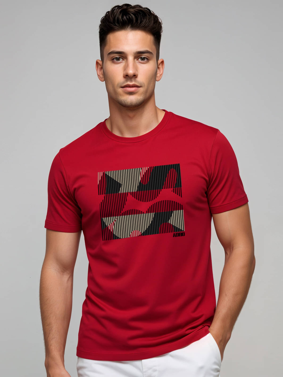     			Adro Men Cotton Blend Regular Fit Printed T-Shirt ( Red )