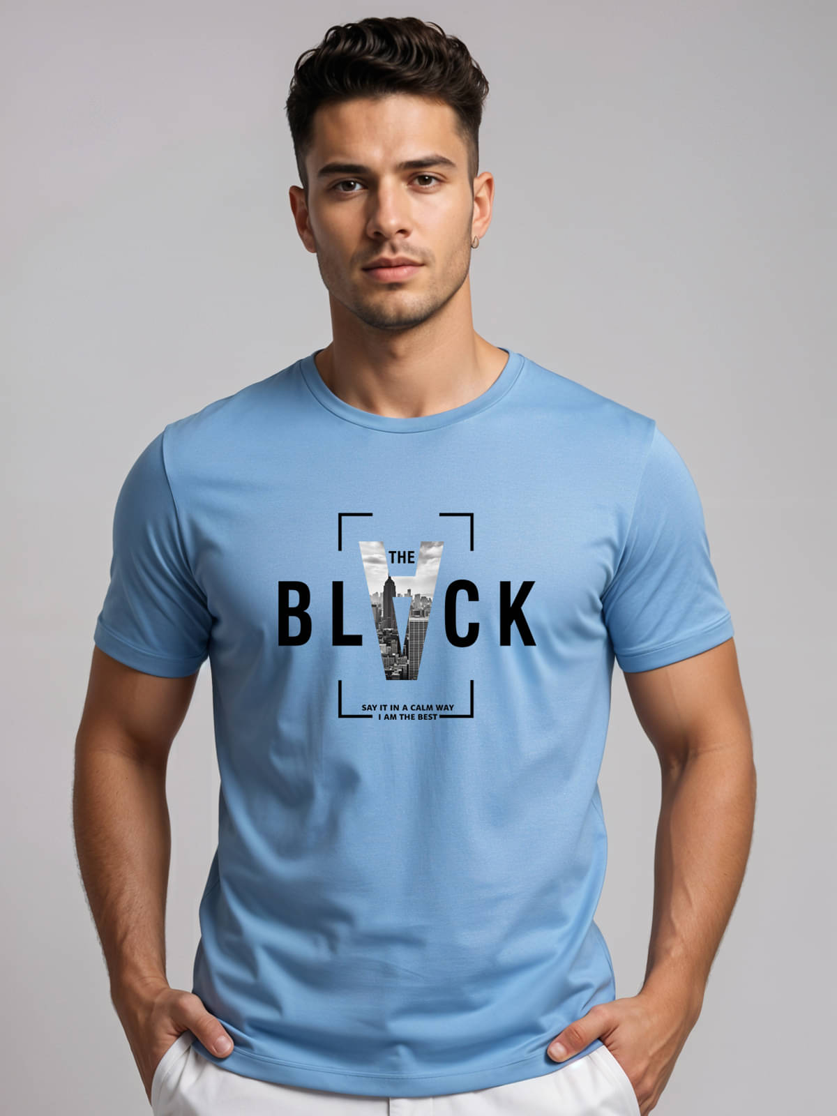 Adro Men Cotton Blend Regular Fit Printed T-Shirt ( Sky Blue ) Adro Men Cotton Blend Regular Fit Printed T-Shirt ( Sky Blue )