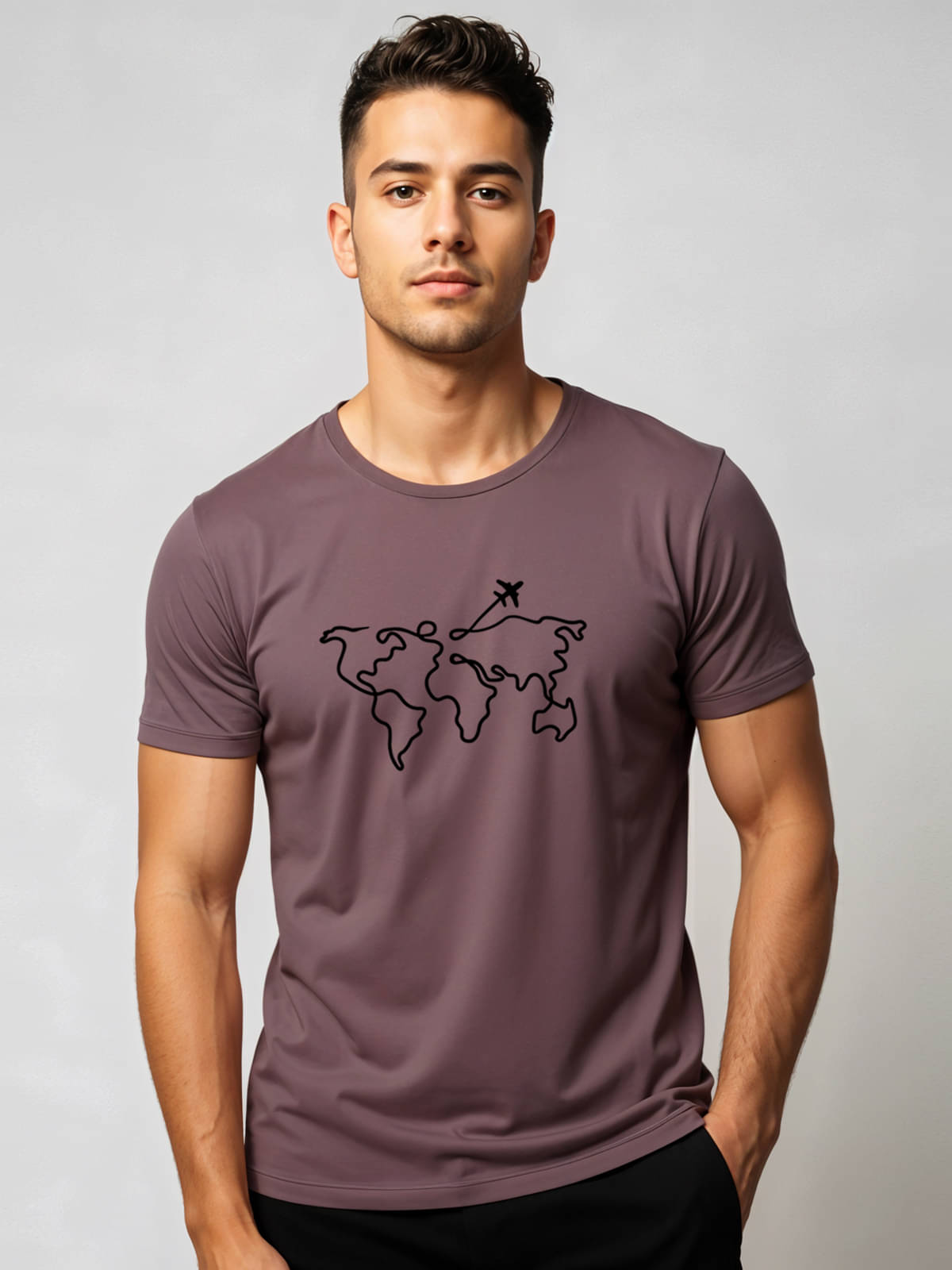 Adro Men Cotton Blend Regular Fit Printed T-Shirt ( Purple ) Adro Men Cotton Blend Regular Fit Printed T-Shirt ( Purple )