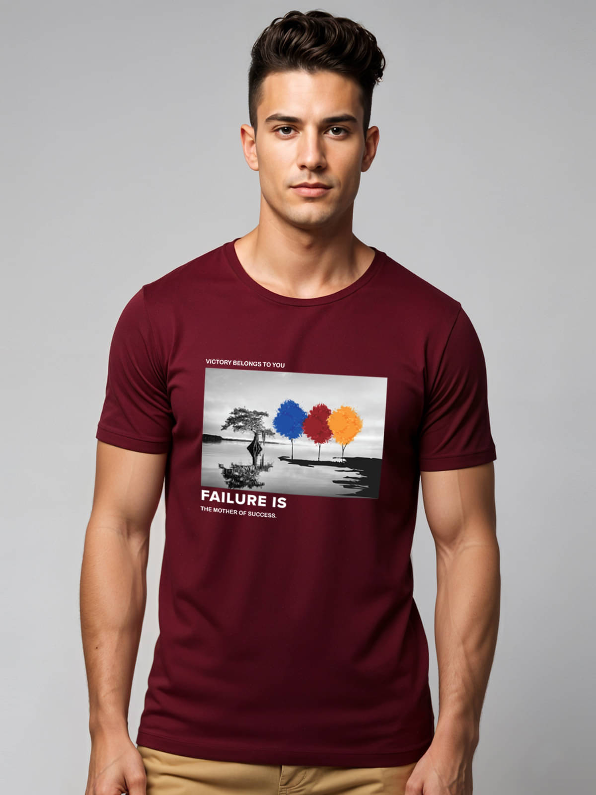     			Adro Men Cotton Blend Regular Fit Printed T-Shirt ( Maroon )