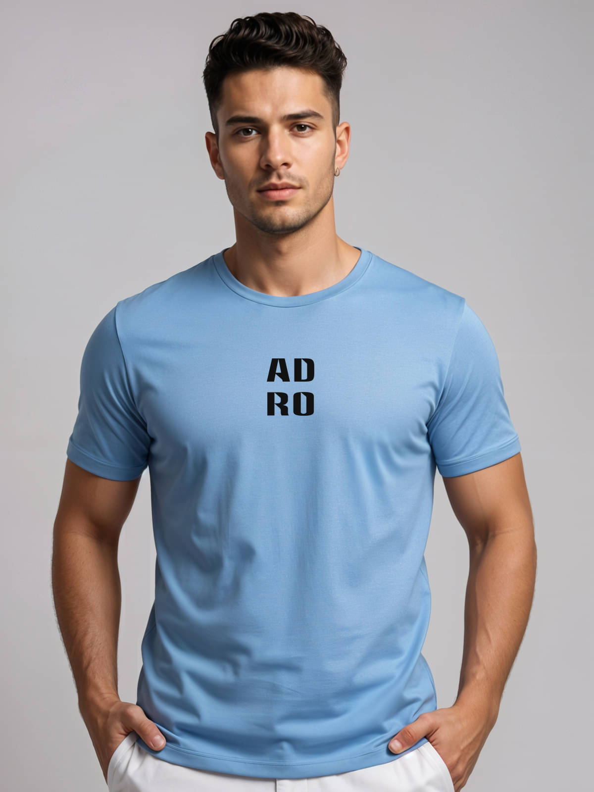 Adro Men Cotton Blend Regular Fit Printed T-Shirt ( Sky Blue ) Adro Men Cotton Blend Regular Fit Printed T-Shirt ( Sky Blue )
