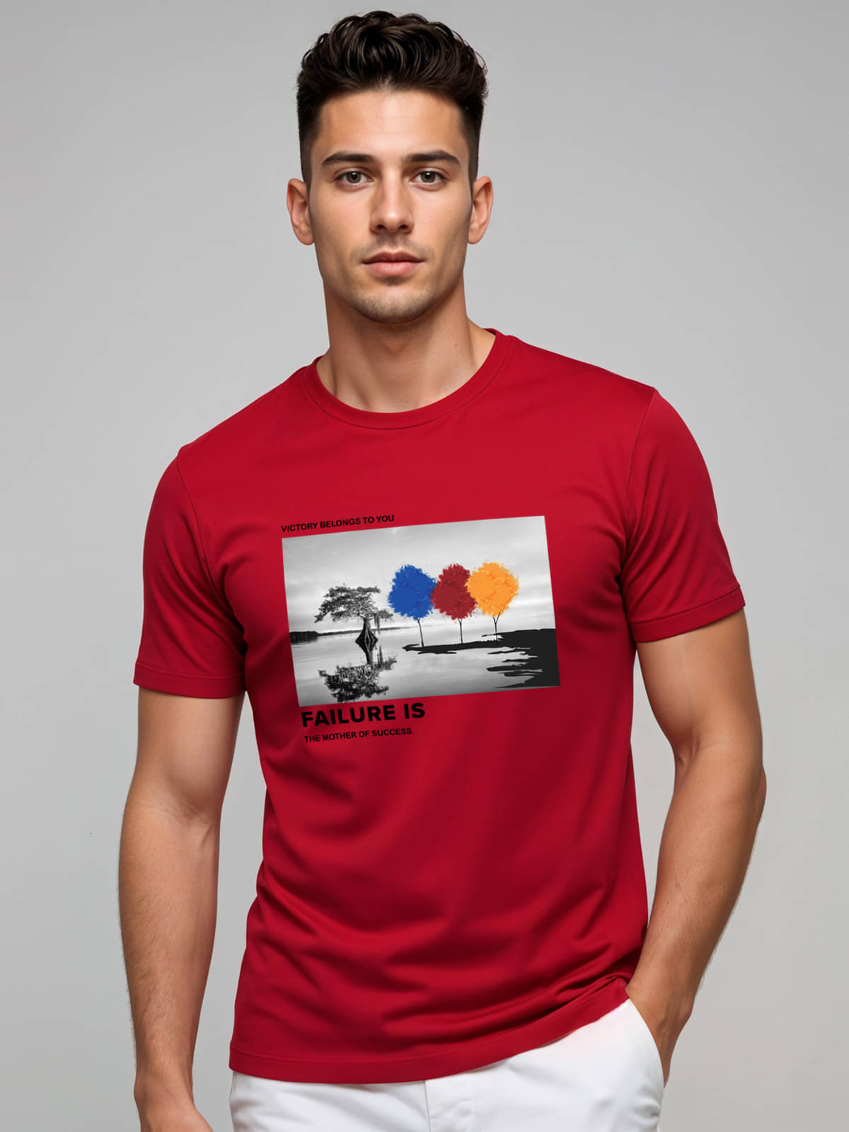 Adro Men Cotton Blend Regular Fit Printed T-Shirt ( Red ) Adro Men Cotton Blend Regular Fit Printed T-Shirt ( Red )