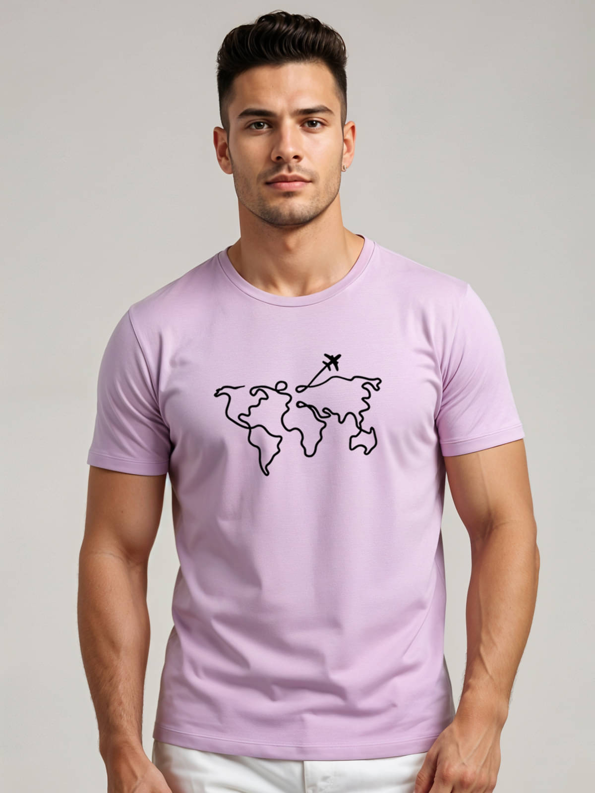     			Adro Men Cotton Blend Regular Fit Printed T-Shirt ( Lavender )