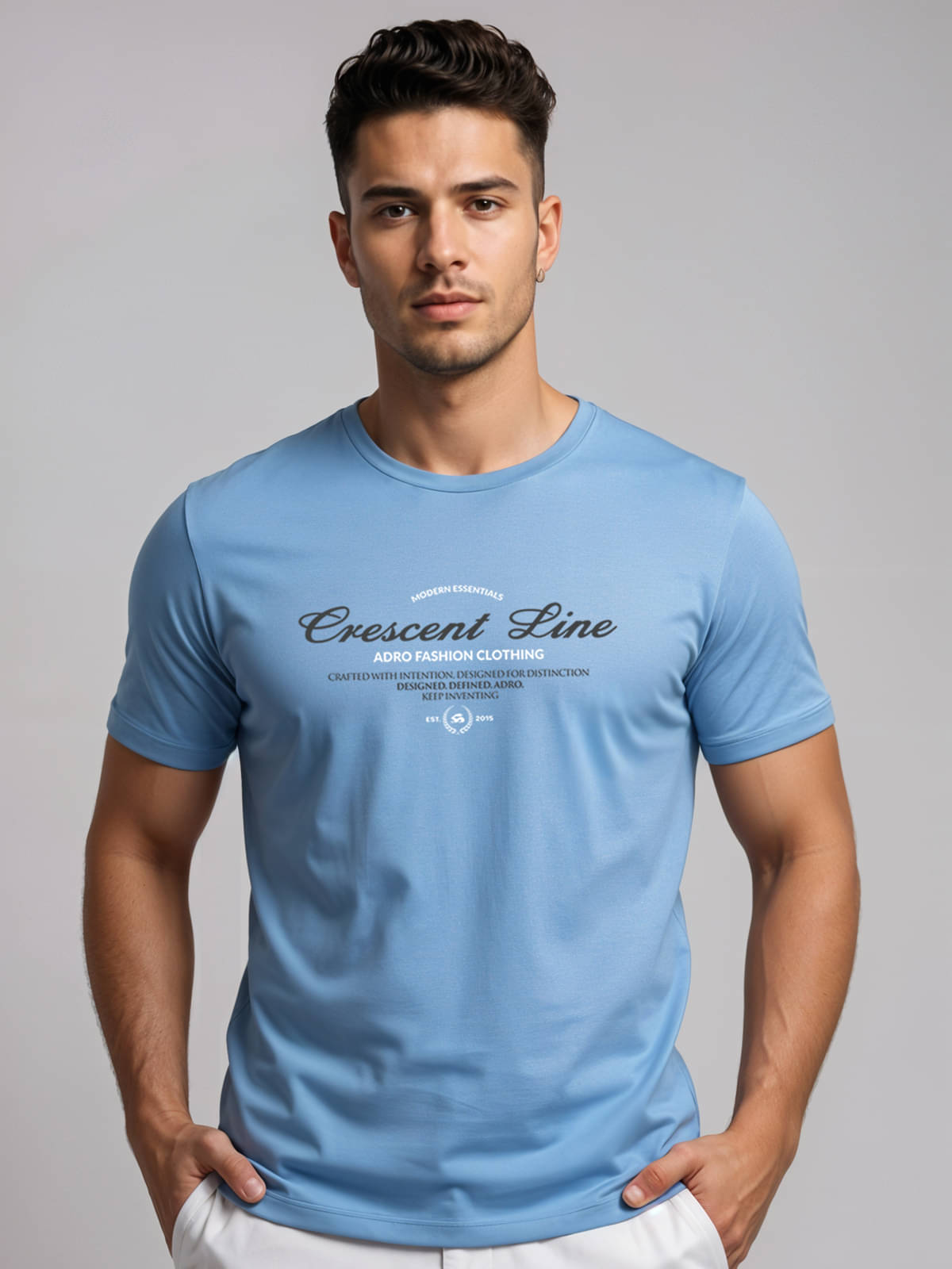     			Adro Men Cotton Blend Regular Fit Printed T-Shirt ( Sky Blue )