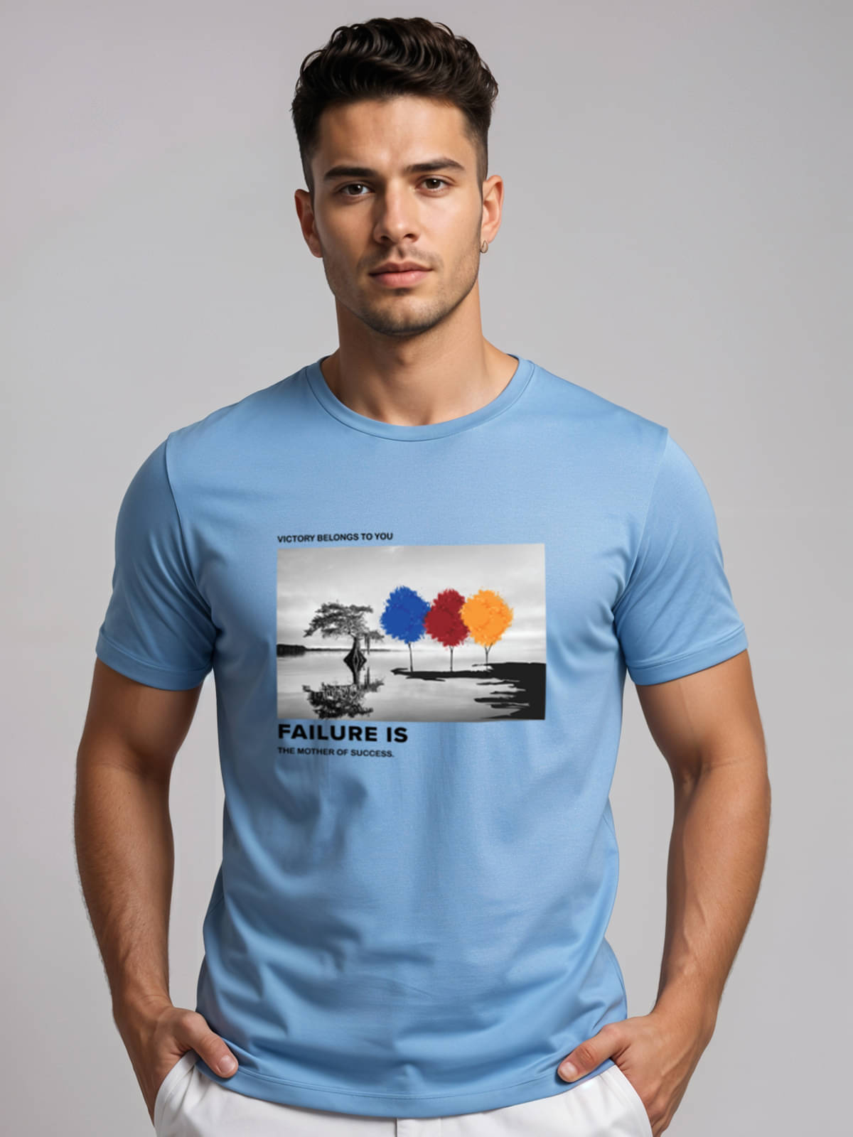 Adro Men Cotton Blend Regular Fit Printed T-Shirt ( Sky Blue ) Adro Men Cotton Blend Regular Fit Printed T-Shirt ( Sky Blue )