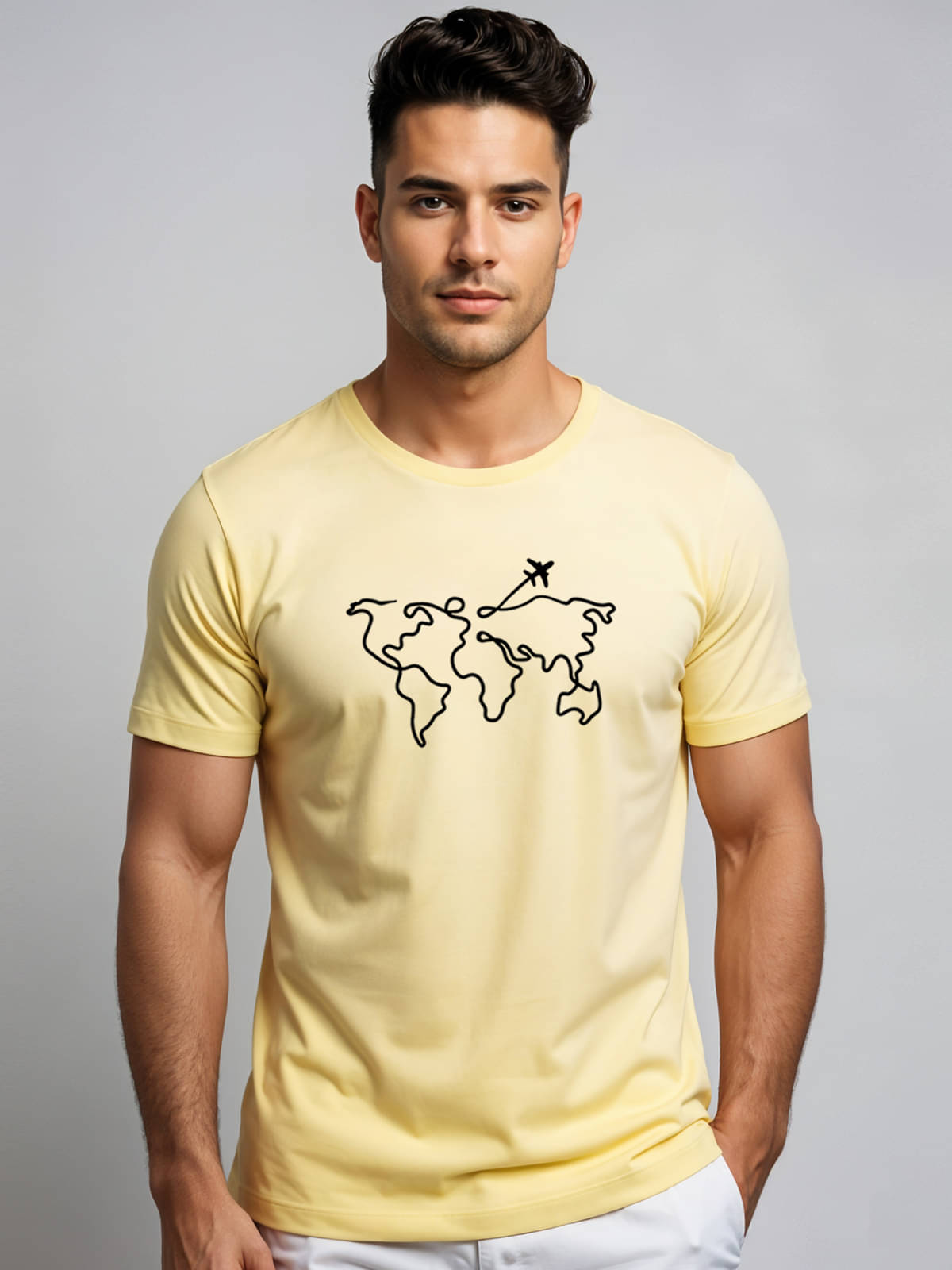     			Adro Men Cotton Blend Regular Fit Printed T-Shirt ( Yellow )