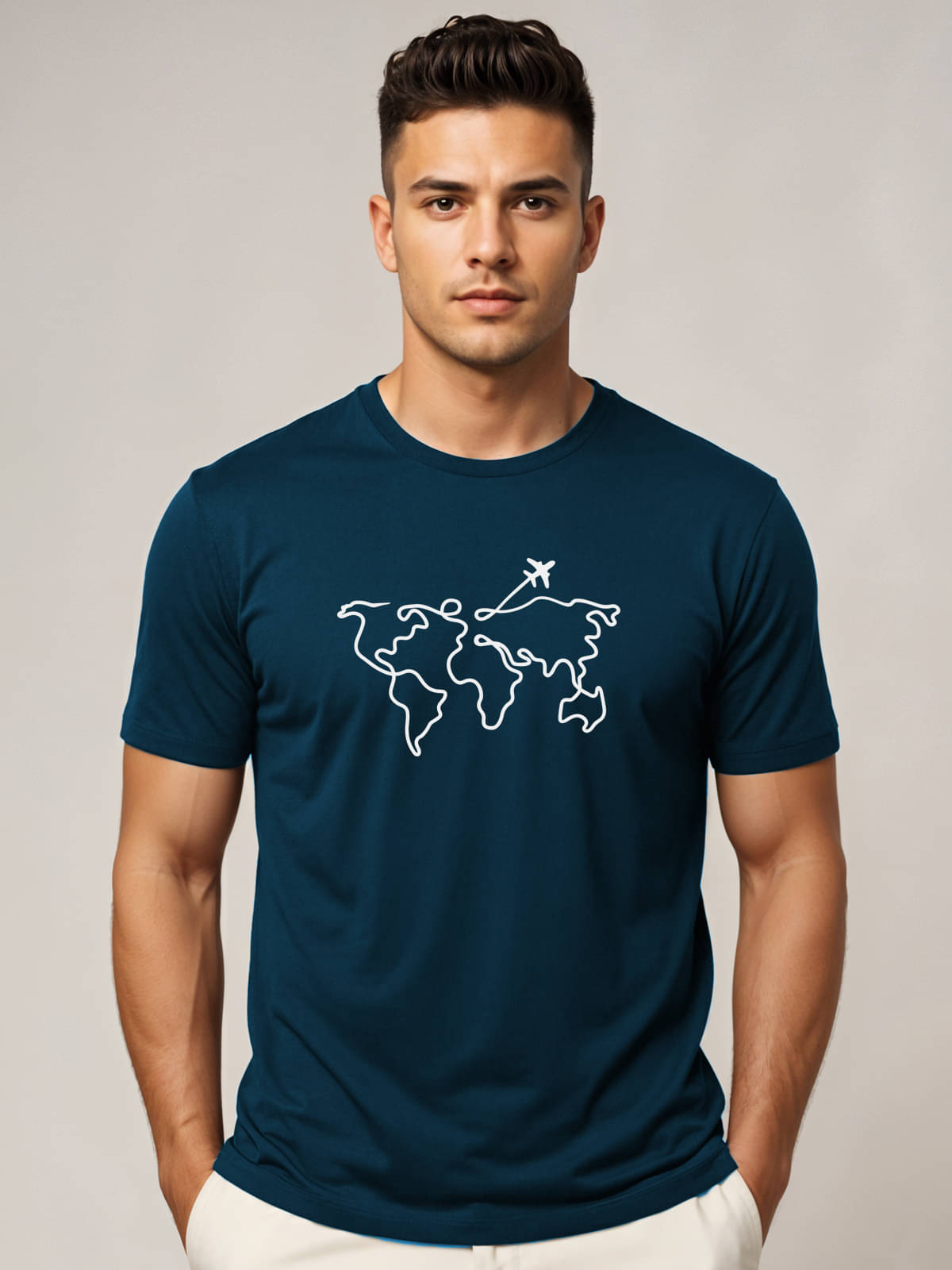 Adro Men Cotton Blend Regular Fit Printed T-Shirt ( Teal ) Adro Men Cotton Blend Regular Fit Printed T-Shirt ( Teal )