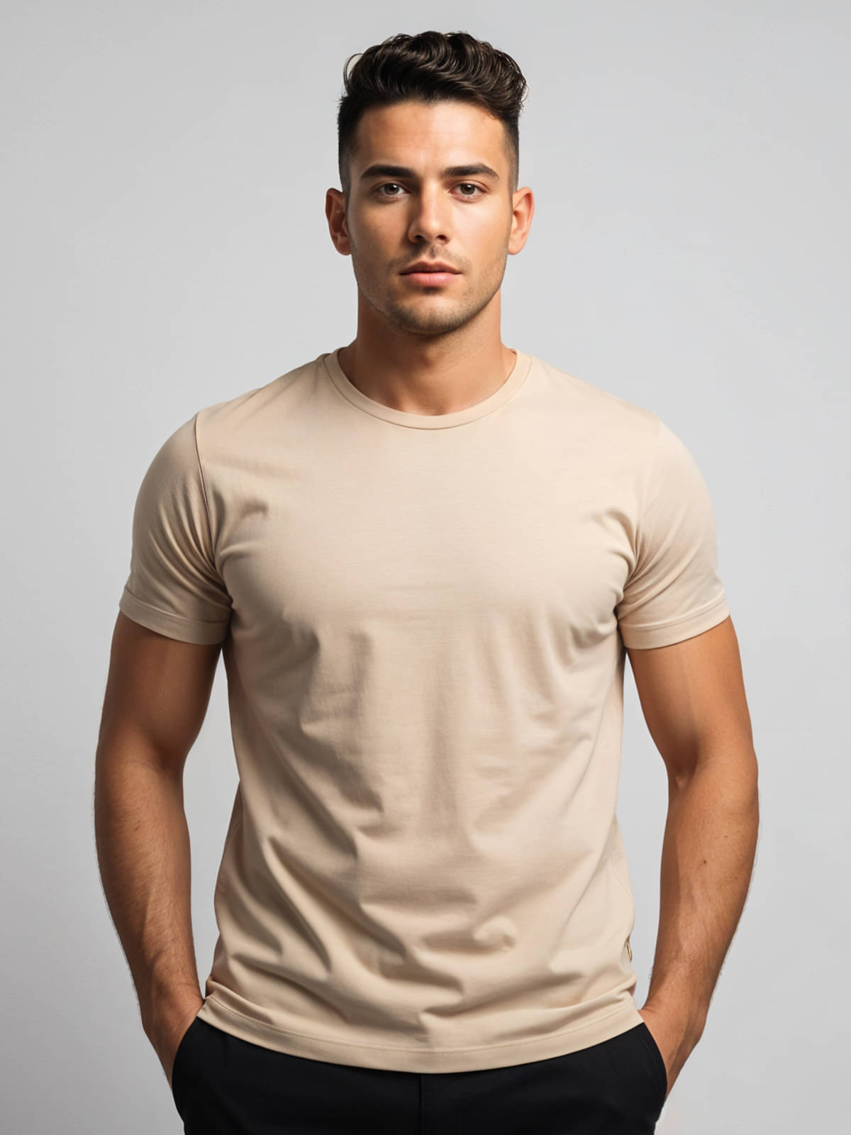 Adro Men Cotton Blend Regular Fit Printed T-Shirt ( Beige )     			Adro Men Cotton Blend Regular Fit Printed T-Shirt ( Beige )