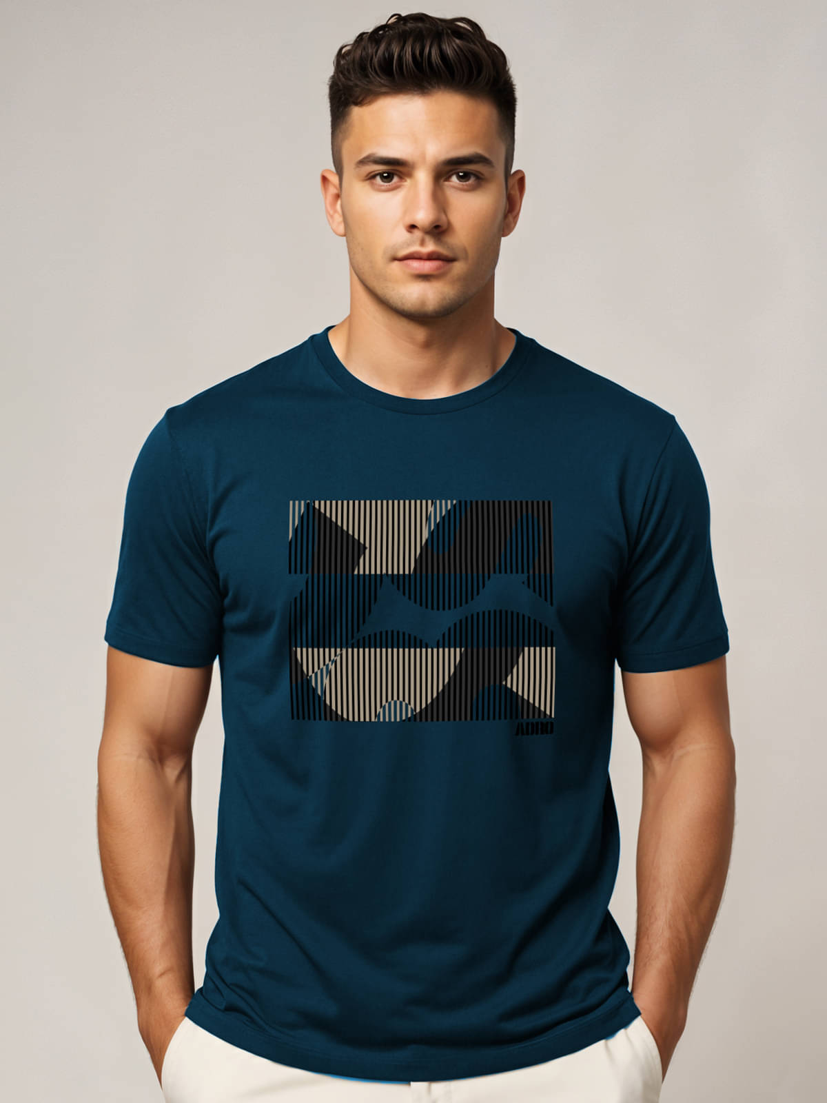 Adro Men Cotton Blend Regular Fit Printed T-Shirt ( Teal ) Adro Men Cotton Blend Regular Fit Printed T-Shirt ( Teal )