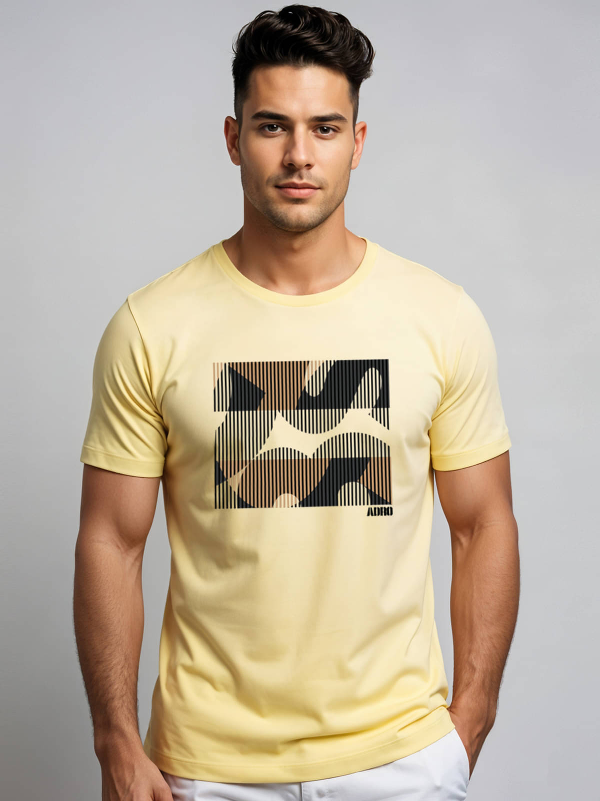     			Adro Men Cotton Blend Regular Fit Printed T-Shirt ( Yellow )