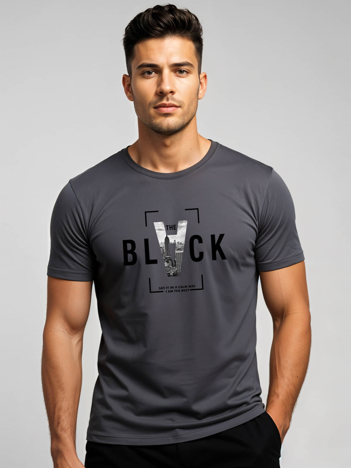     			Adro Men Cotton Blend Regular Fit Printed T-Shirt ( Dark Grey )