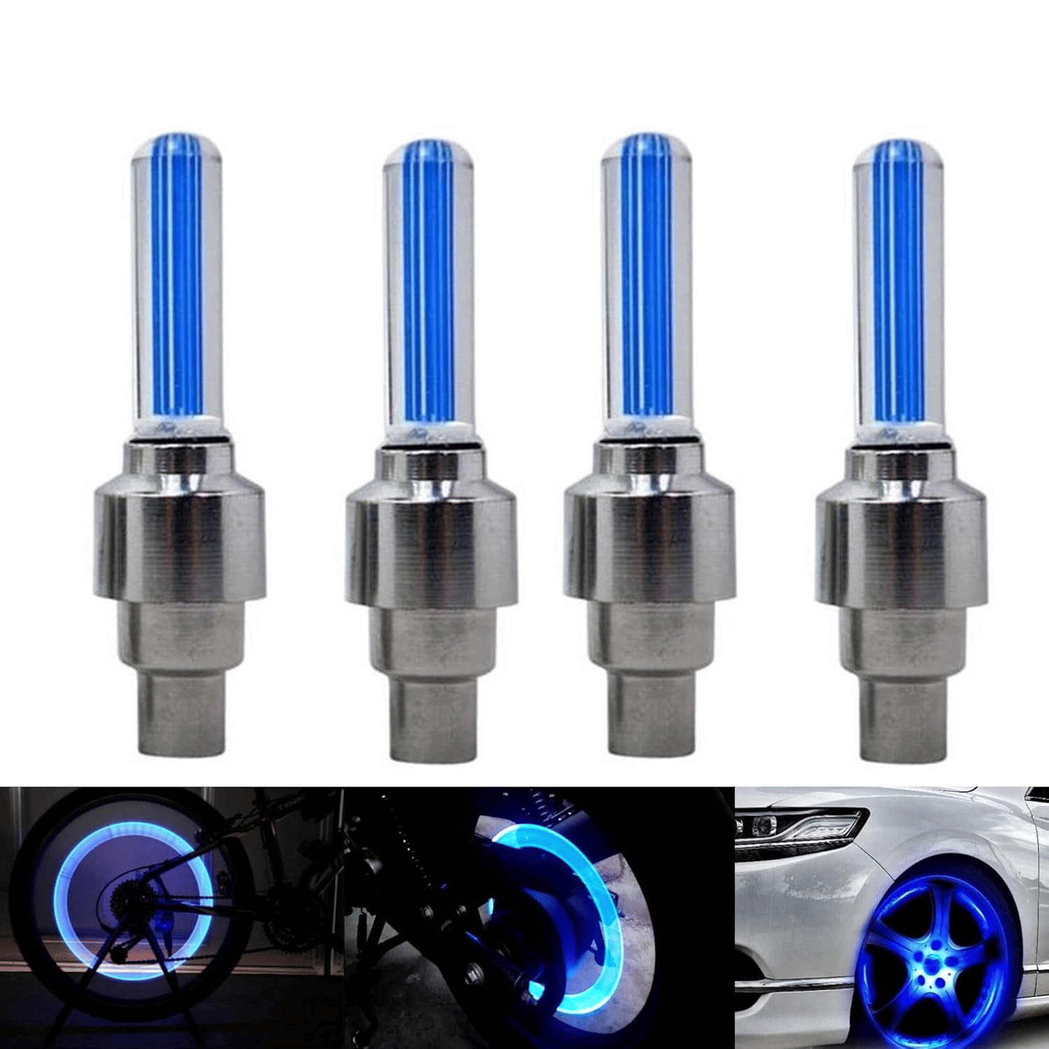 Aksmit Car/Bike/Bicycle Tyre Led Light Rim Valve Cap Flashing With Motion Sensor Blue Color (Set Of 4 Pcs)     			Aksmit Car/Bike/Bicycle Tyre Led Light Rim Valve Cap Flashing With Motion Sensor Blue Color (Set Of 4 Pcs)