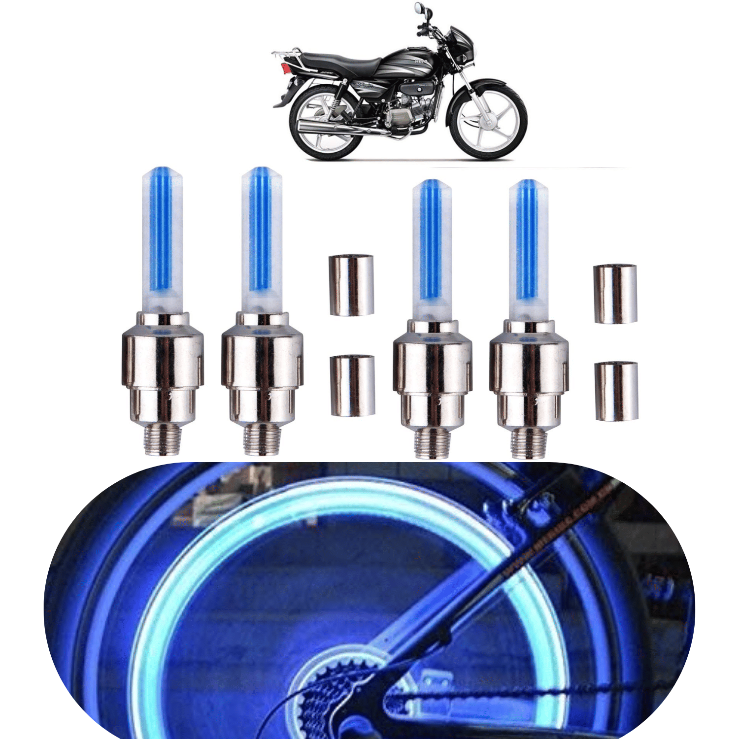     			Aksmit Car/Bike/Bicycle Tyre Led Light Rim Valve Cap Flashing With Motion Sensor Blue Color (Set Of 4 Pcs)
