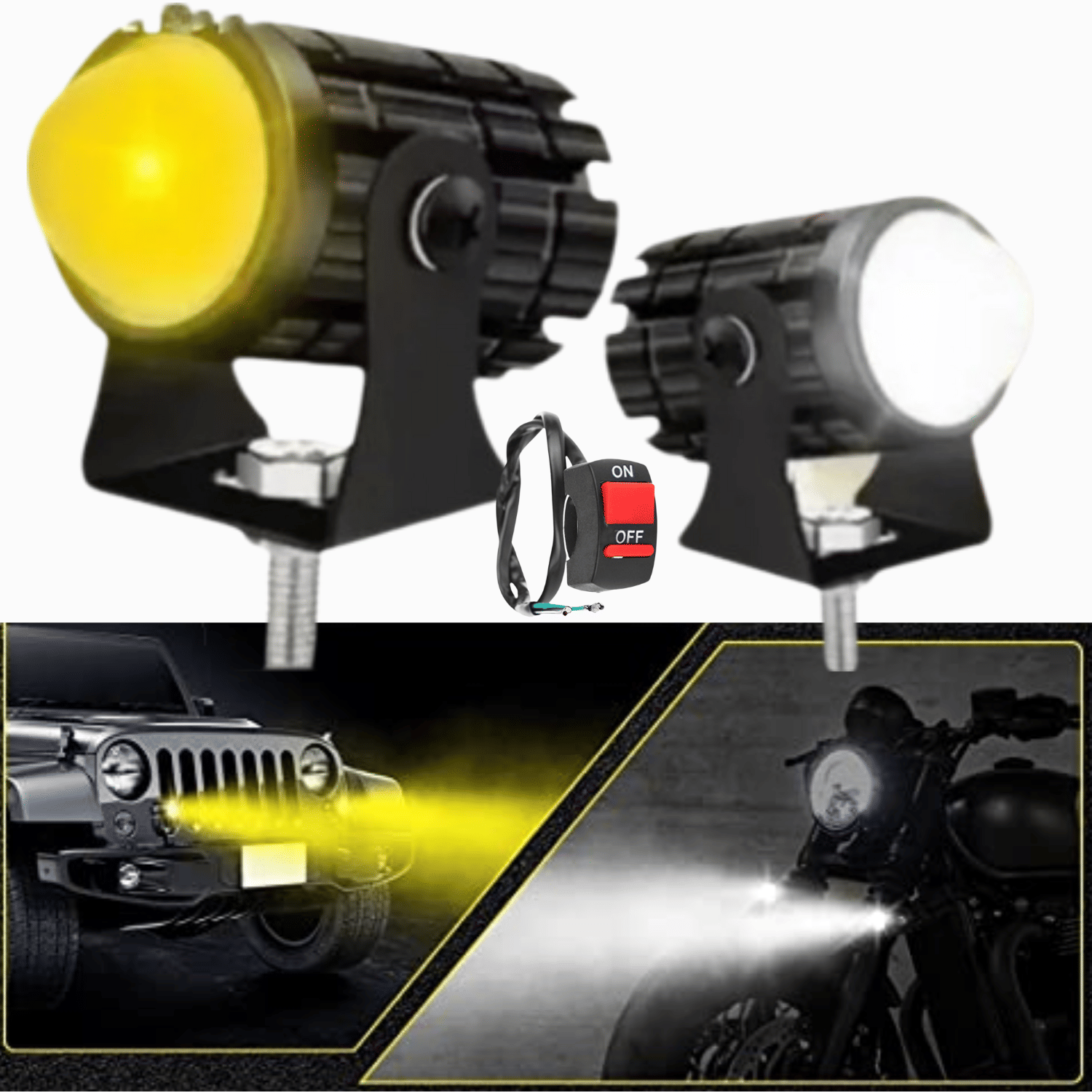 Aksmit Mini Driving Flasher Fog Light Lamp Projector Lens LED Spotlight Dual Color Led Light System for Motorcycle, Bikes & Scooters with On-Off Switch (12V, 36W) Aksmit Mini Driving Flasher Fog Light Lamp Projector Lens LED Spotlight Dual Color Led Light System for Motorcycle, Bikes & Scooters with On-Off Switch (12V, 36W)