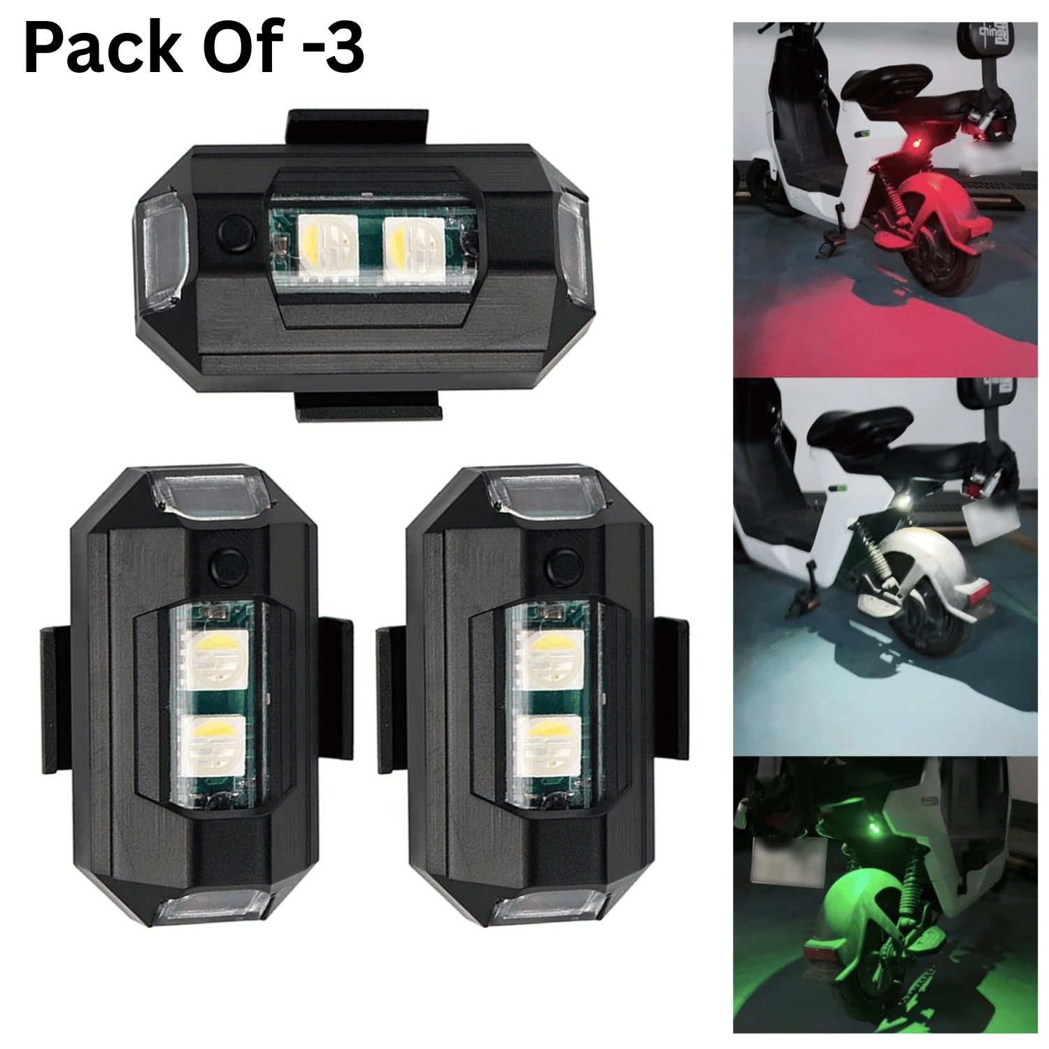    			Aksmit Universal Safety Signal Aircraft Blinking Strobe 7 Colors Led Light Multipurpose Waterproof for Motorbike, Helmet (Pack of 3), Battery Powered, Multi-Coloured