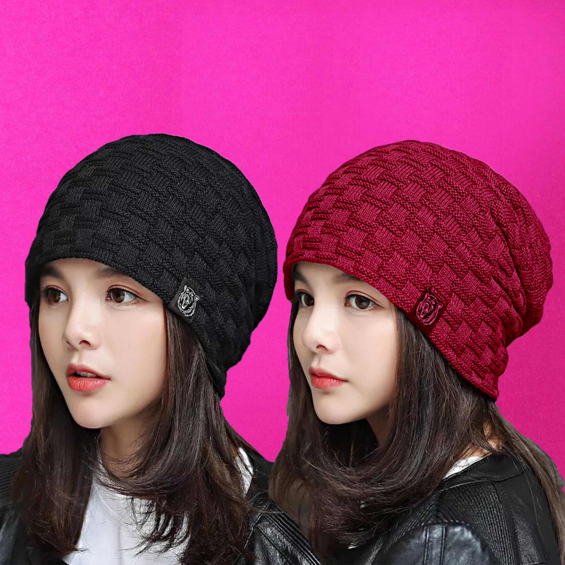     			Babji Multicolor Woollen Women's Cap ( Pack of 2 )