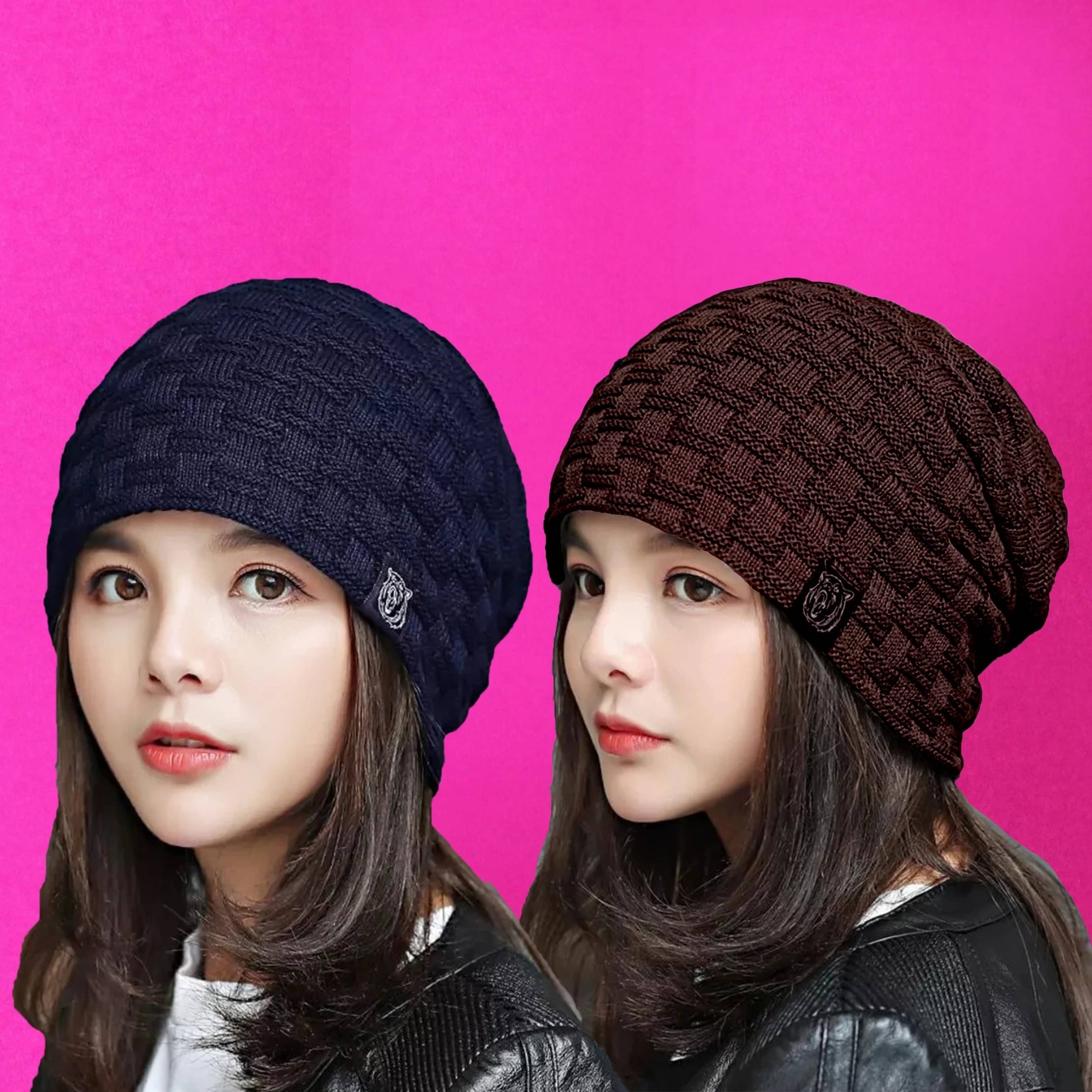 Babji Multicolor Woollen Women's Cap ( Pack of 2 ) Babji Multicolor Woollen Women's Cap ( Pack of 2 )
