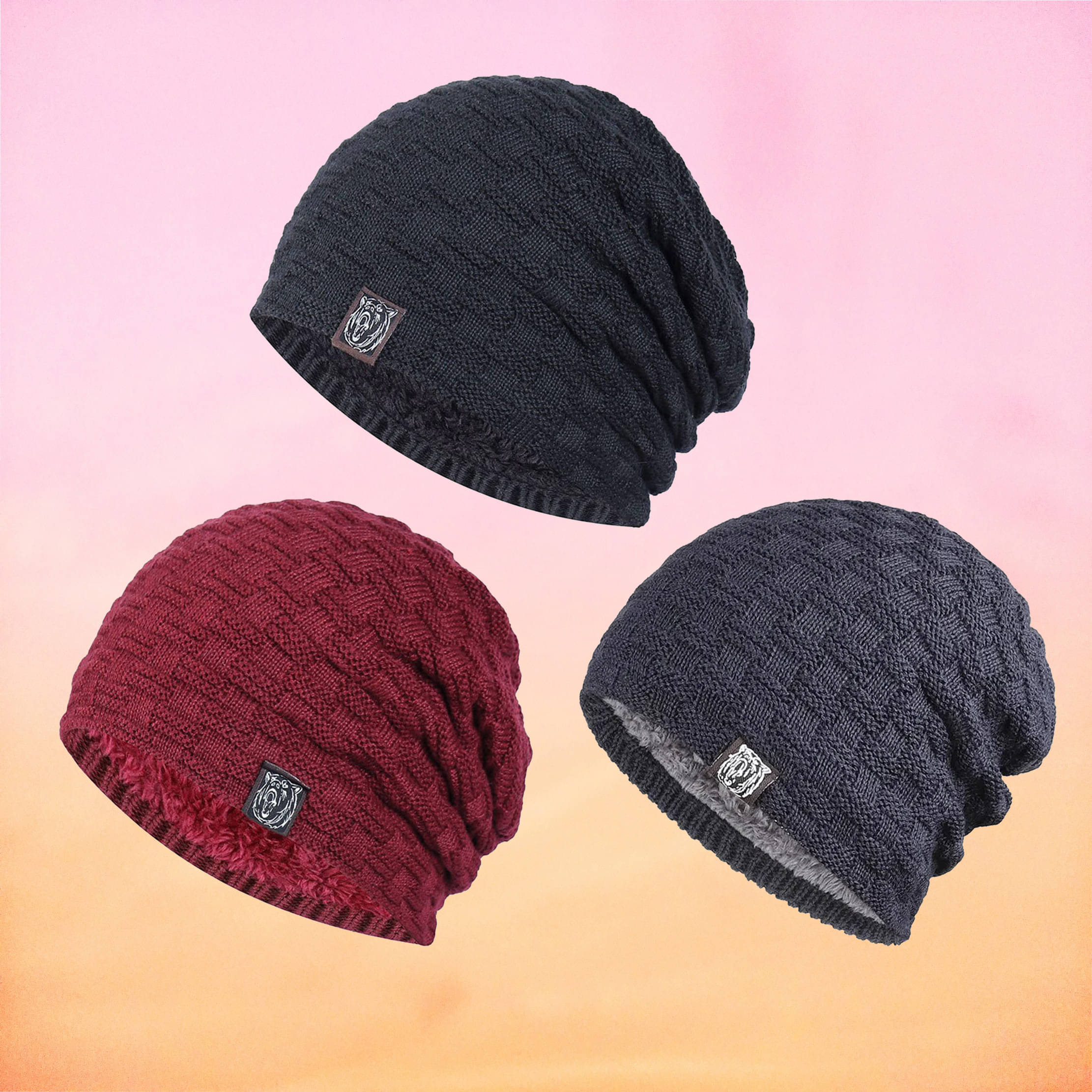     			Babji Multicolor Woollen Women's Cap ( Pack of 3 )