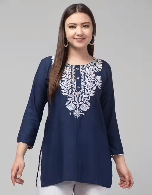 Generic Mahi creation Women Rayon Embroidered A-line Kurti ( Navy ) Generic Mahi creation Women Rayon Embroidered A-line Kurti ( Navy )