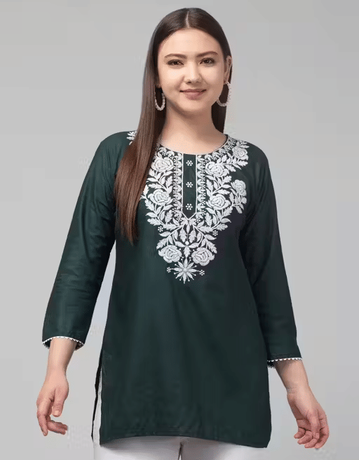 Generic Mahi creation Women Rayon Embroidered A-line Kurti ( Green ) Generic Mahi creation Women Rayon Embroidered A-line Kurti ( Green )