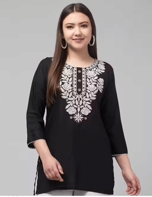     			Generic Mahi creation Women Rayon Embroidered A-line Kurti ( Black )