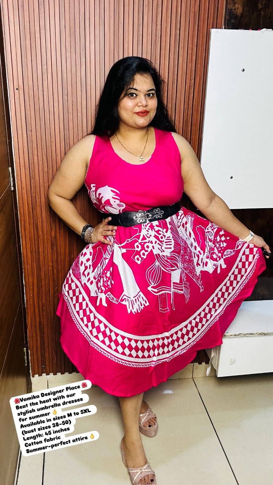     			Generic Women Rayon Printed A-line Dress ( Pink )