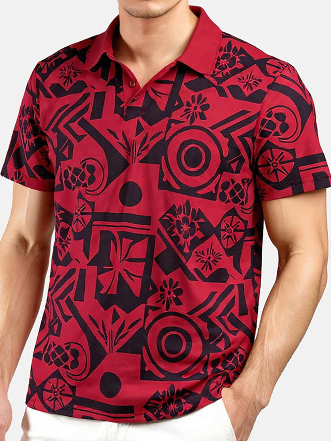     			Hushbucks Men Polyester Regular Fit Printed Polo T Shirt ( Maroon )