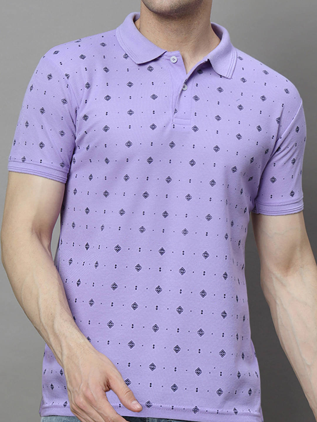 Hushbucks Men Polyester Regular Fit Printed Polo T Shirt ( Lavender ) Hushbucks Men Polyester Regular Fit Printed Polo T Shirt ( Lavender )